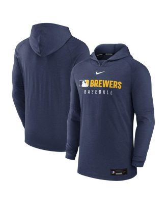 Nike - Men's&nbsp; Heather Navy Milwaukee Brewers Authentic Collection Tri-Blend Performance Pullover Hoodie