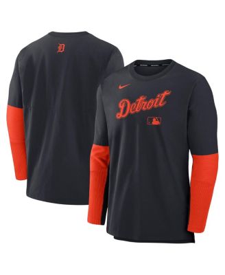 Nike - Men's Navy/Orange Detroit Tigers Authentic Collection Lightweight Player Tri-Blend Performance Pullover Sweatshirt