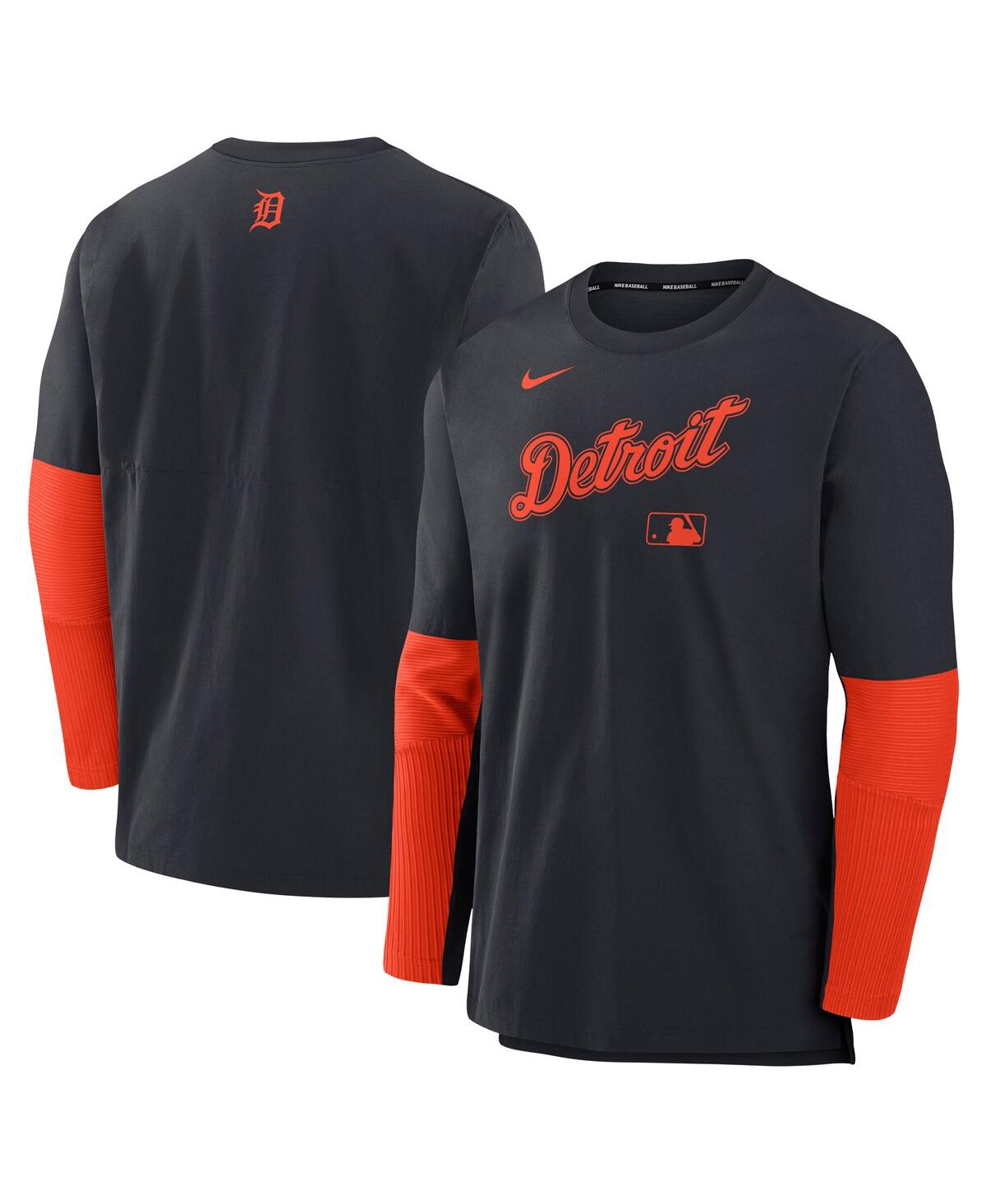 Nike Men's Navy/Orange Detroit Tigers Authentic Collection Lightweight Player Tri-Blend Performance Pullover Sweatshirt - Navy, Orange