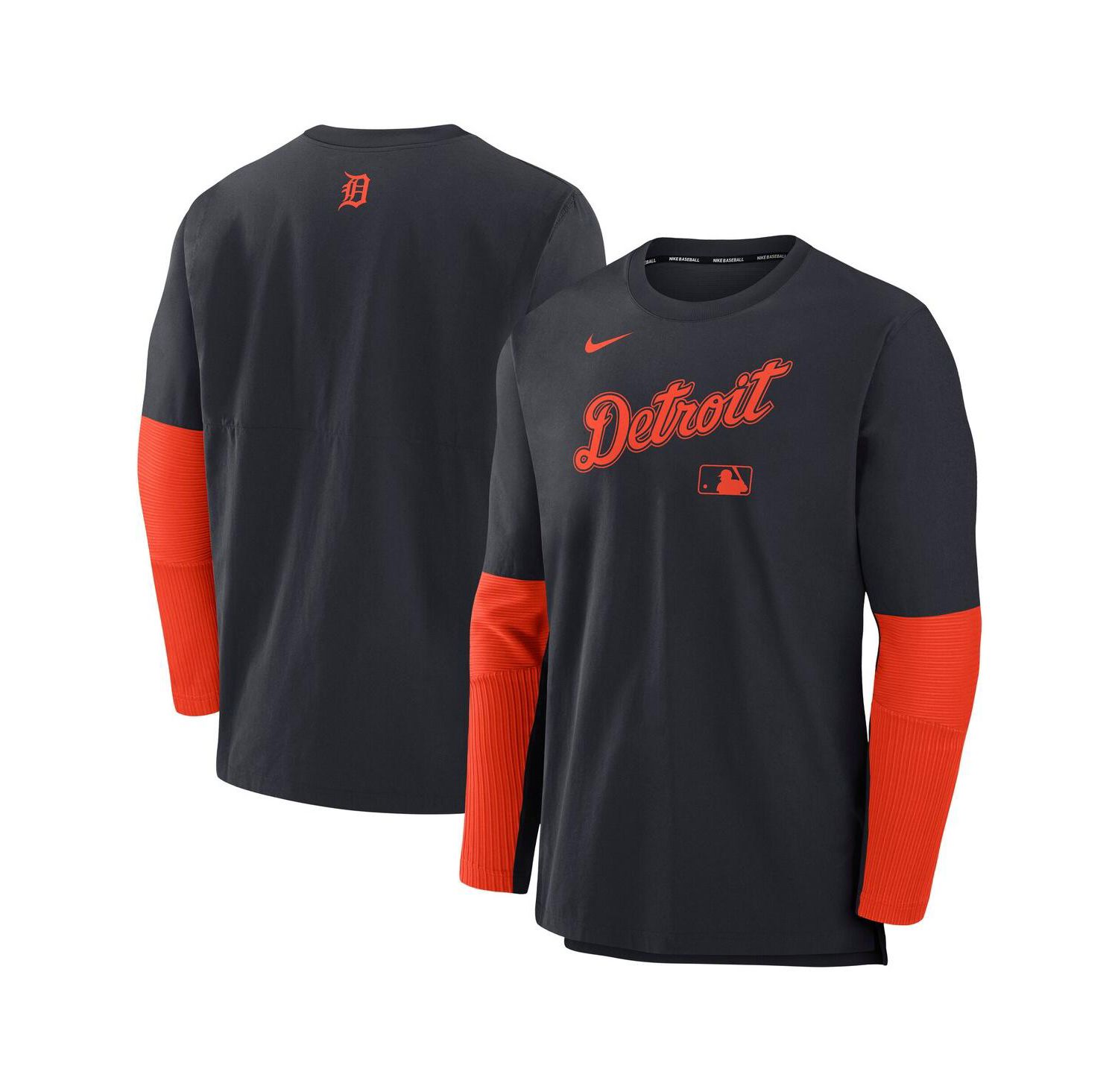 Men's Navy/Orange Detroit Tigers Authentic Collection Lightweight Player Tri-Blend Performance Pullover Sweatshirt