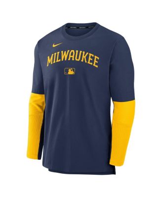 Men's Navy/Gold Milwaukee Brewers Authentic Collection Lightweight Player Tri-Blend Performance Pullover Sweatshirt