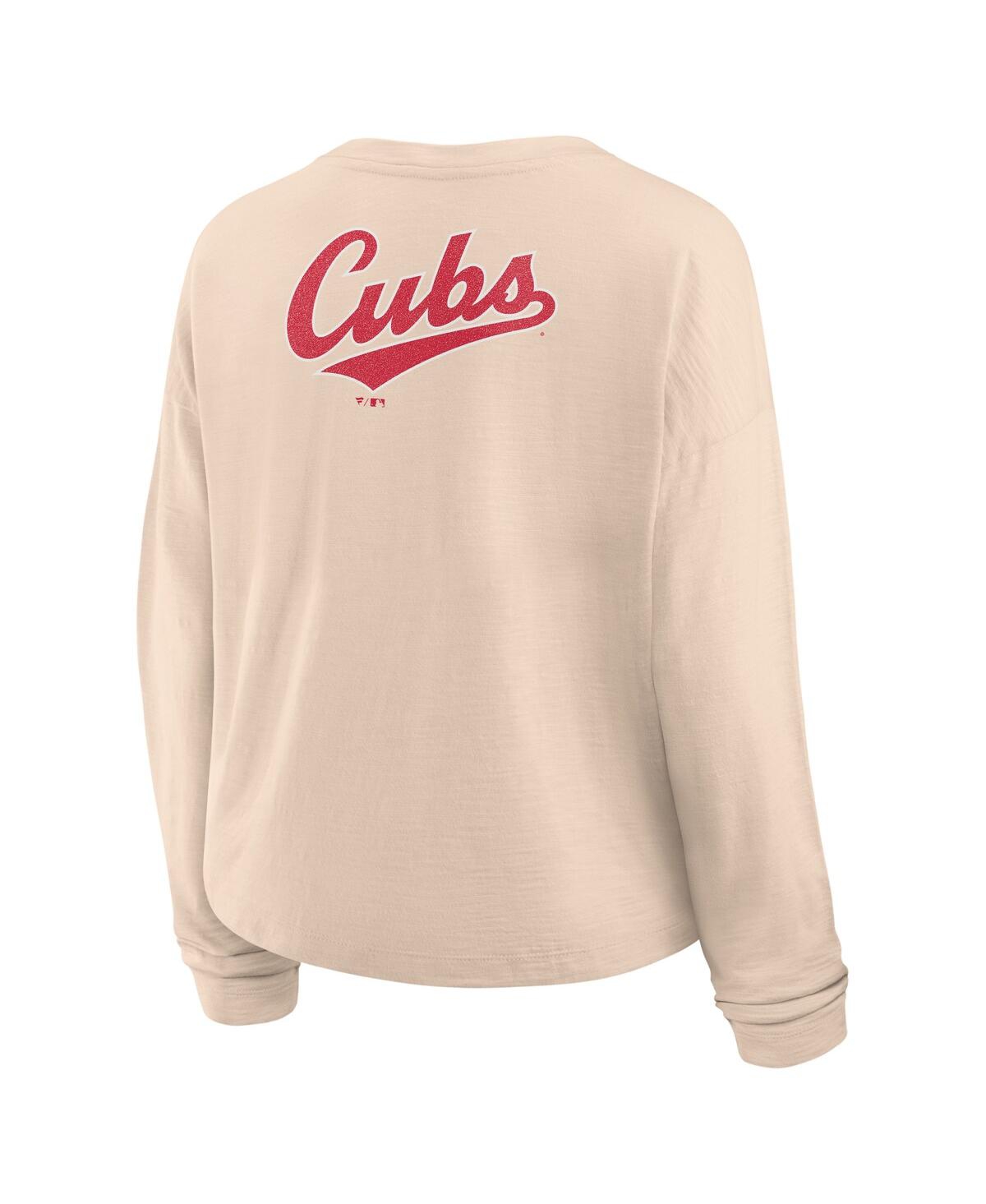 FANATICS WOMEN'S TAN CHICAGO CUBS OVERSIZED STADIUM SLUB HENLEY T-SHIRT 