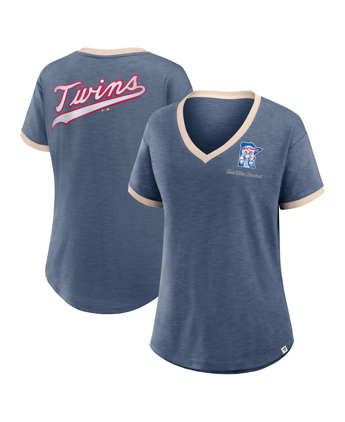 Fanatics Women's Navy Minnesota Twins Binge Worthy Stadium Slub V-neck T-shirt In Navy