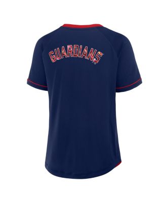 Women's Navy Cleveland Guardians League Diva Star Raglan V-Neck T-Shirt