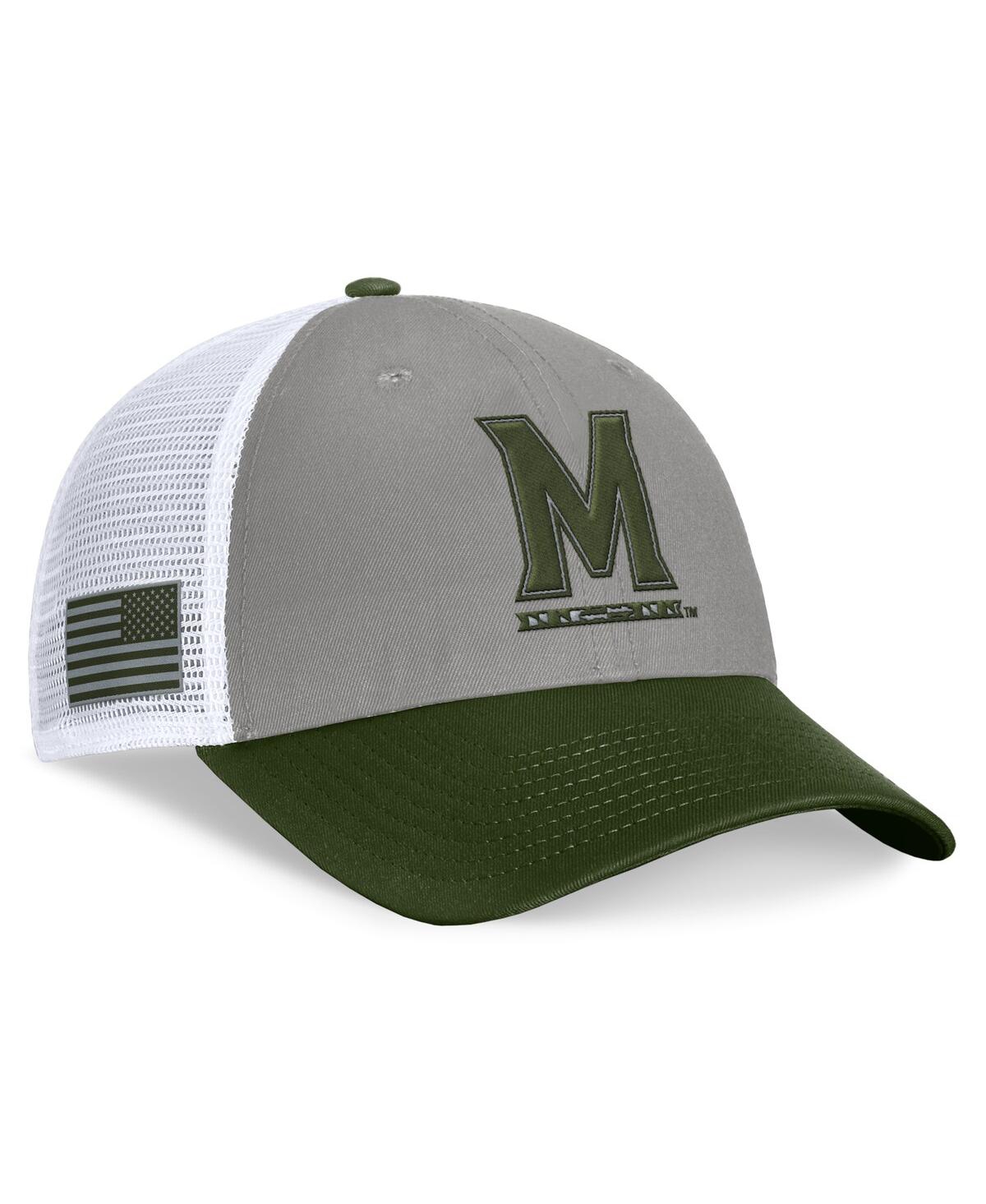 Top Of The World Men's Gray/green Maryland Terrapins Oht Military Appreciation Badge Trucker Adjustable Hat In Gray,green