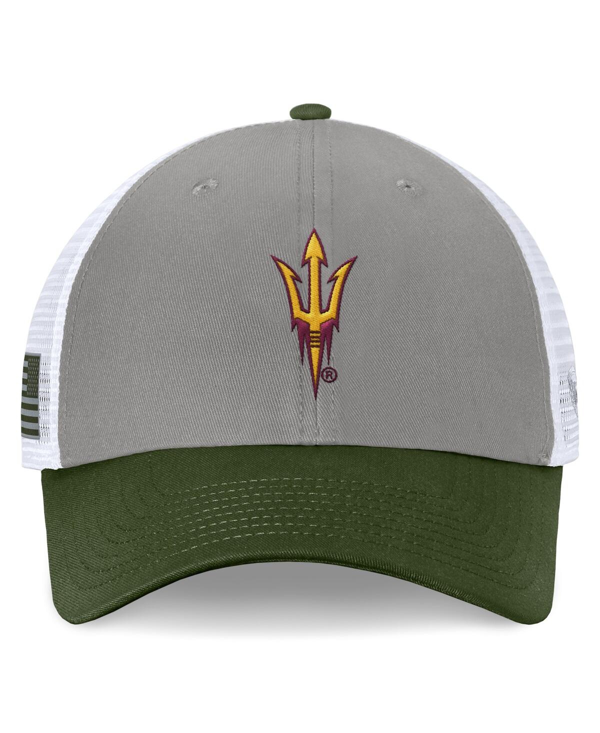 Top Of The World Men's Gray/green Arizona State Sun Devils Oht Military Appreciation Badge Trucker Adjustable Hat In Gray,green
