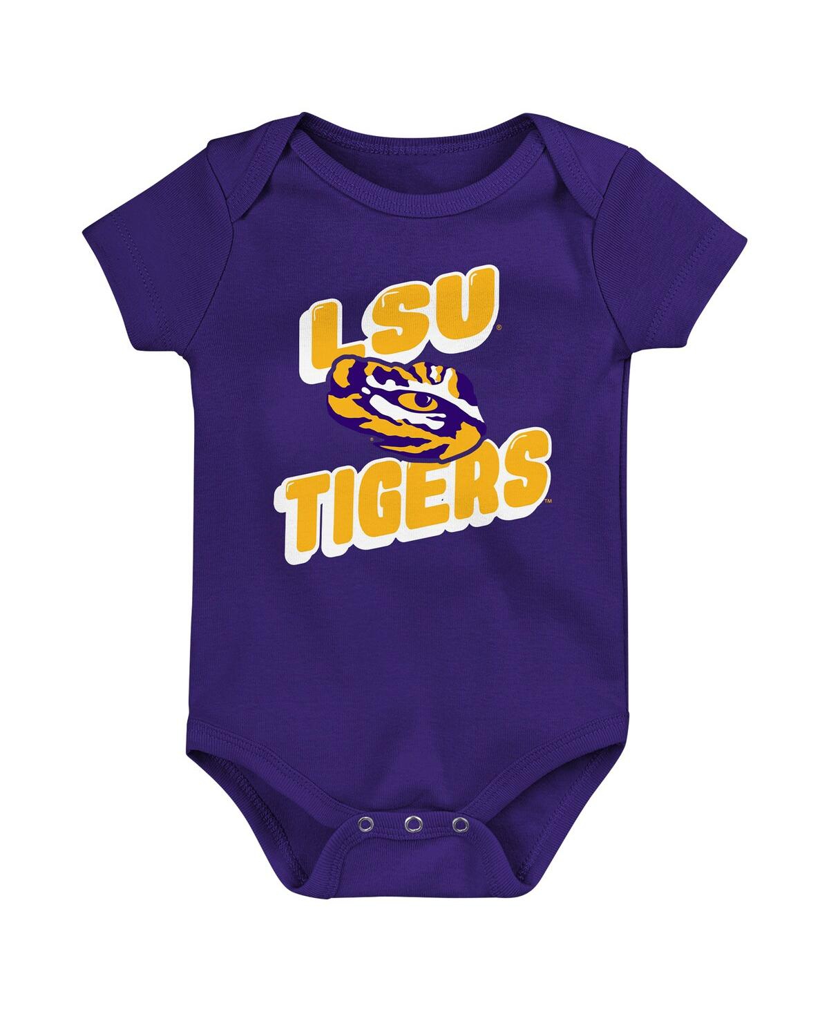 Outerstuff Newborn Purple Lsu Tigers Sunday Comics Bodysuit 3-pack In Purple