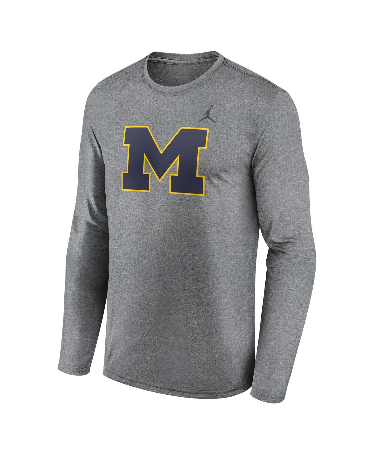 Jordan Men's Heather Gray Michigan Wolverines Prime Timeprimary Legend Long Sleeve T-shirt In Heather Gray