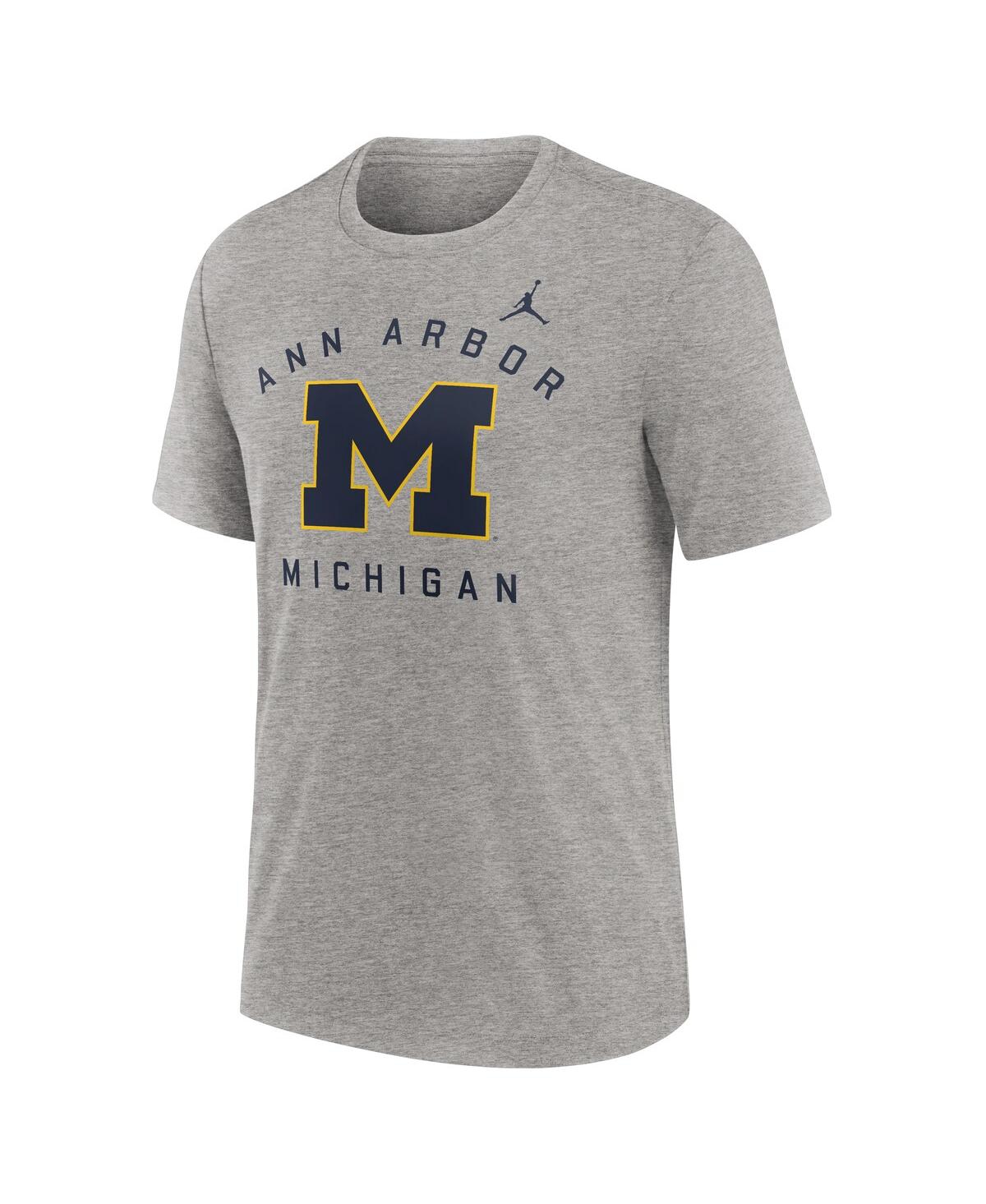 Jordan Men's Heather Gray Michigan Wolverines Campus Primary Location Tri-blend T-shirt In Heather Gray