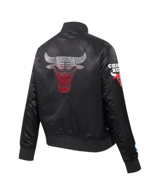 Women's Black Chicago Bulls Jeweled Satin Full-Snap Jacket