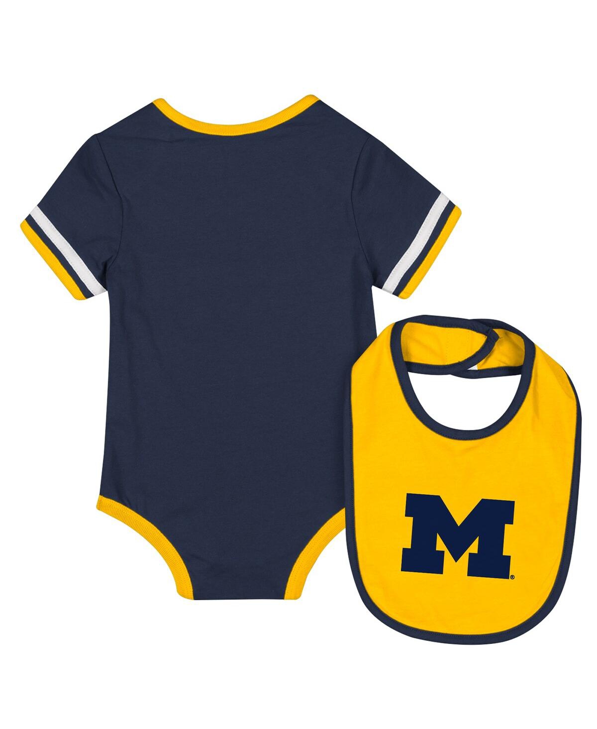 Shop Colosseum Baby Boys And Girls 2-piece Navy Michigan Wolverines Bodysuit And Bib Set