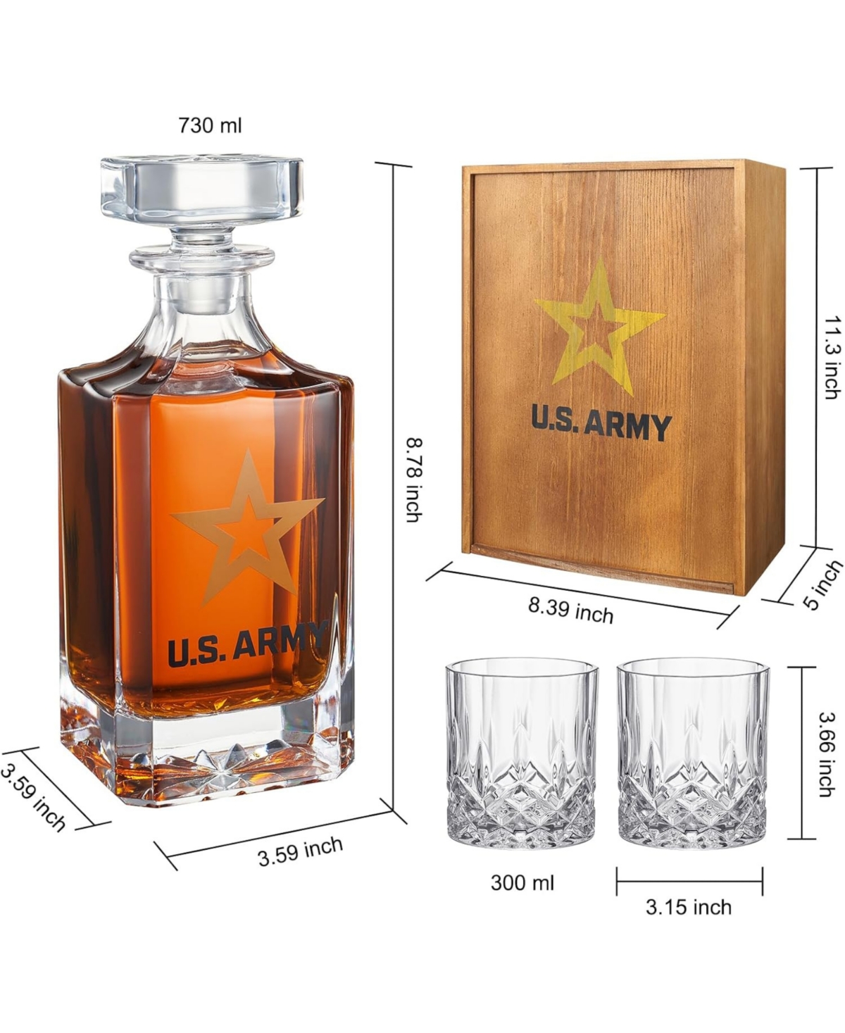 The Wine Savant Army Whiskey Decanter Gift Set In Clear