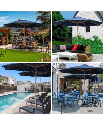 13FT Large Outdoor Patio Umbrella UV30+ Wood 8 Rib Pole for Table Beach Yard Garden Wedding Deck Cafe Pool Navy