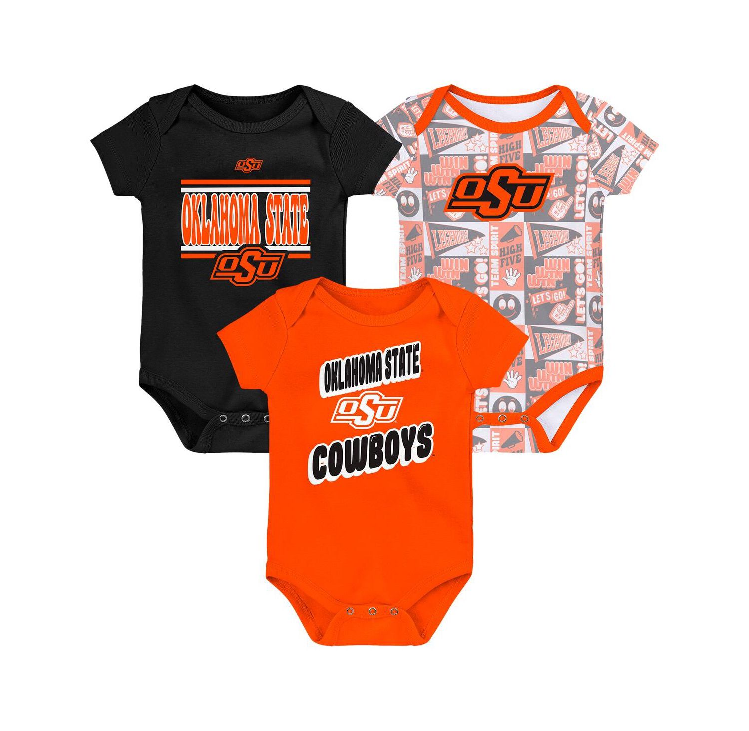 Newborn Orange Oklahoma State Cowboys Sunday Comics Bodysuit 3-Pack