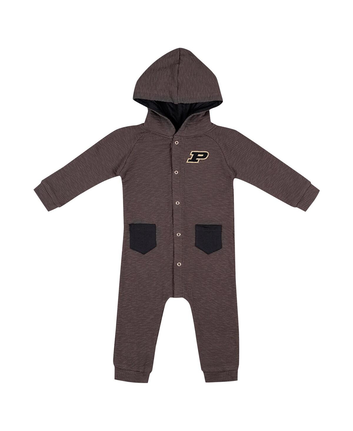 Colosseum Baby Boys And Girls Charcoal Purdue Boilermakers Zando-zan Waffle Full-snap Hooded Romper In Charcoal