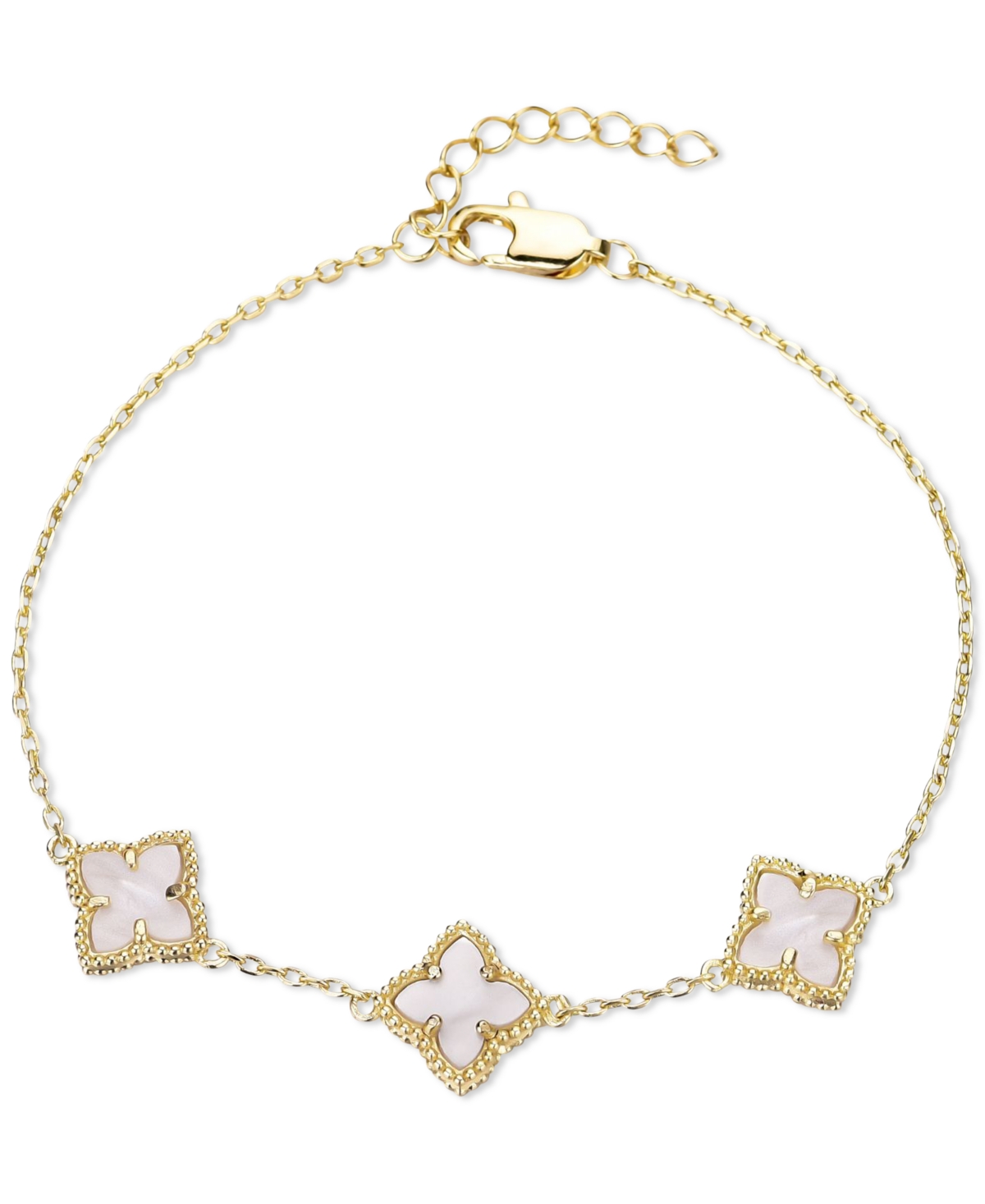 Adornia White Mother Of Pearl Flower Bracelet In Yellow Gold-tone,white