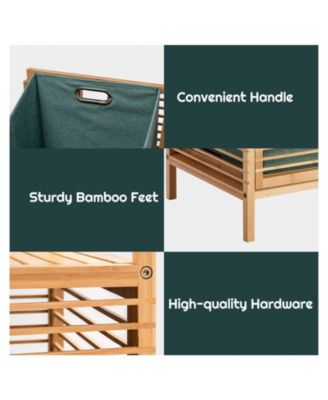 Tilt-out Bamboo Laundry Hamper with 2-Tier Shelf and Removable Liner