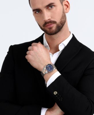 Men's Date Two-Tone Metal Band Watch, 43mm