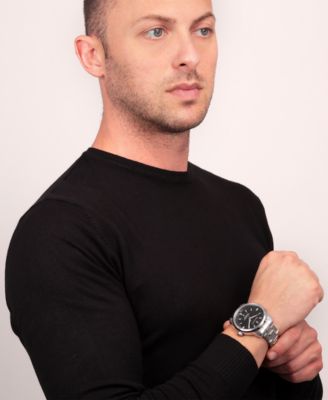 Men's Date Stainless Steel Metal Band Watch, 44mm