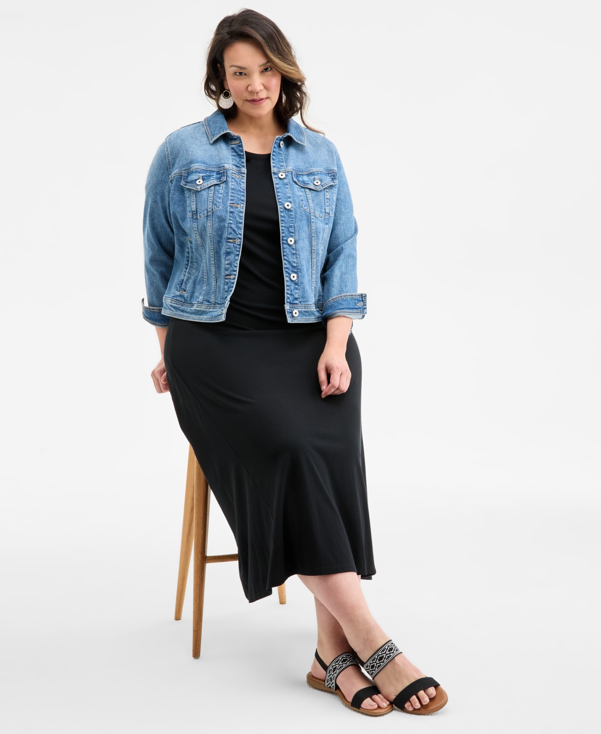 Style & Co Plus Size Solid Short-sleeve Maxi Dress, Exclusively At Macy's In Deep Black