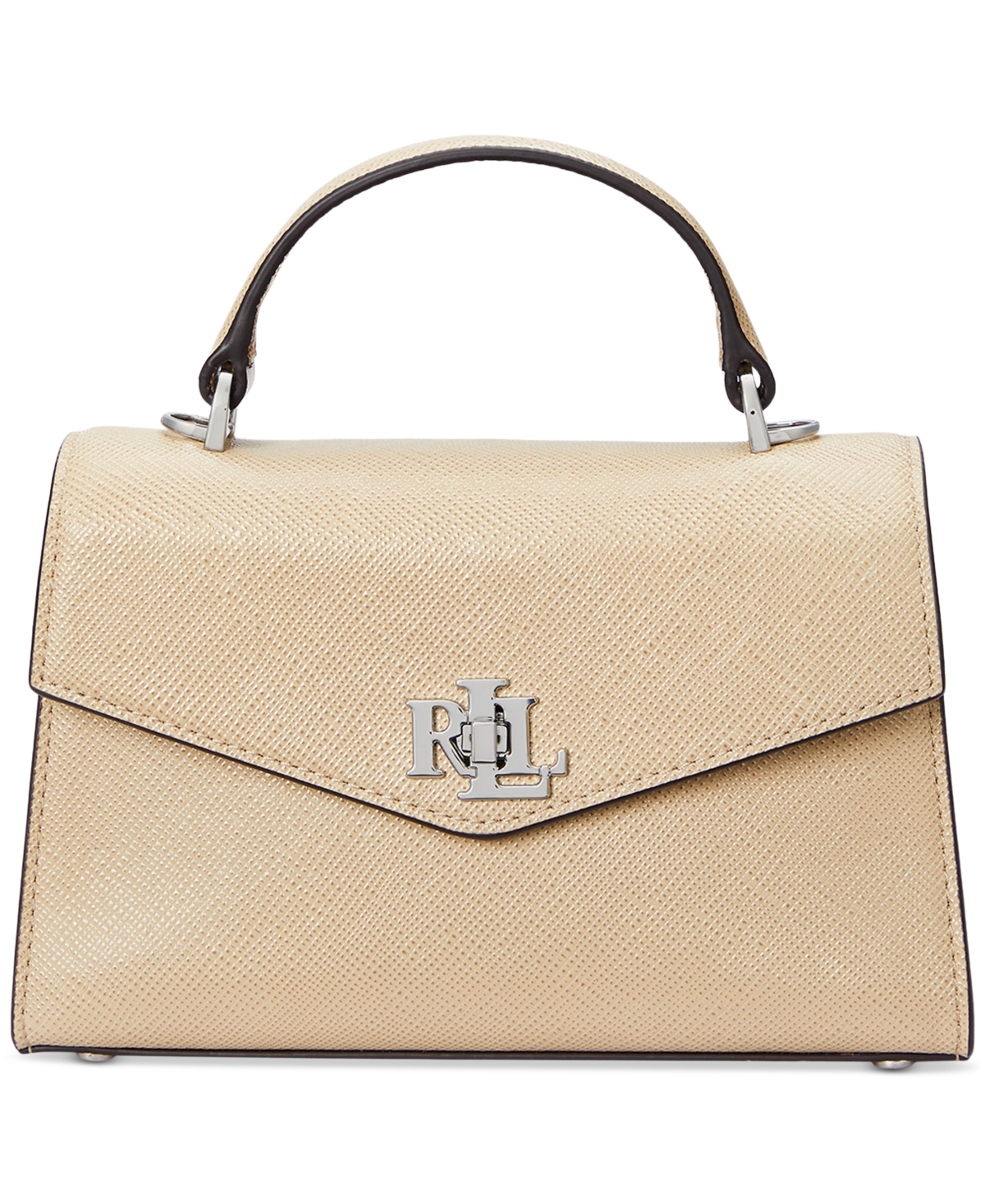 Ralph Lauren Farrah Crosshatch Leather Satchel In Sand Dune