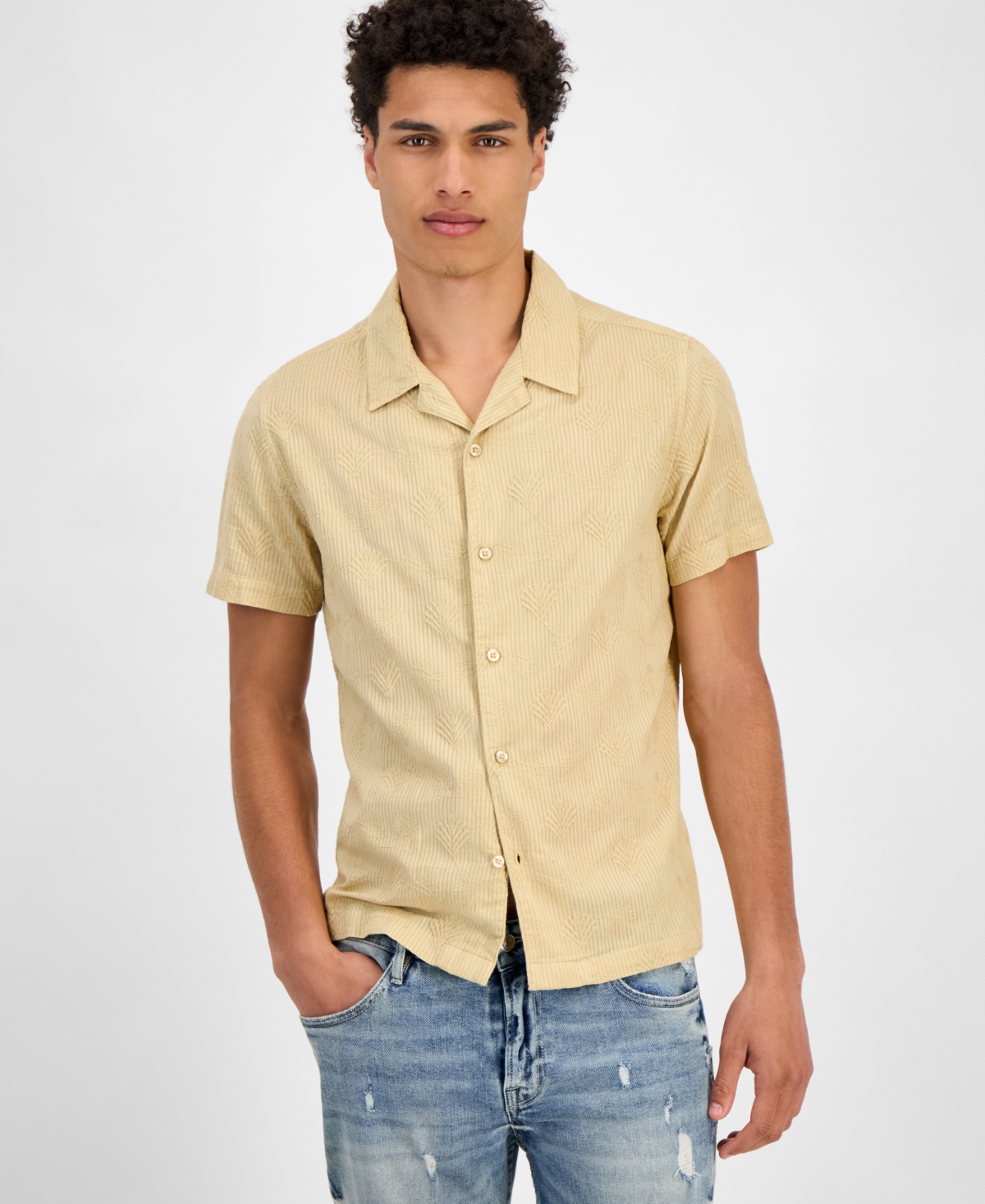 Men's Regular-Fit Dobby Shirt - Jet Black A996