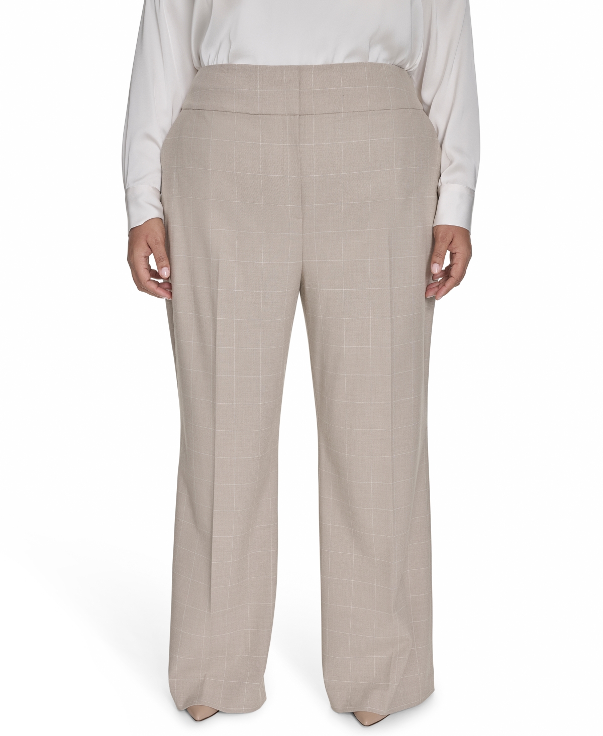Plus Size Windowpane Wide-Leg Pants - Wicker Multi