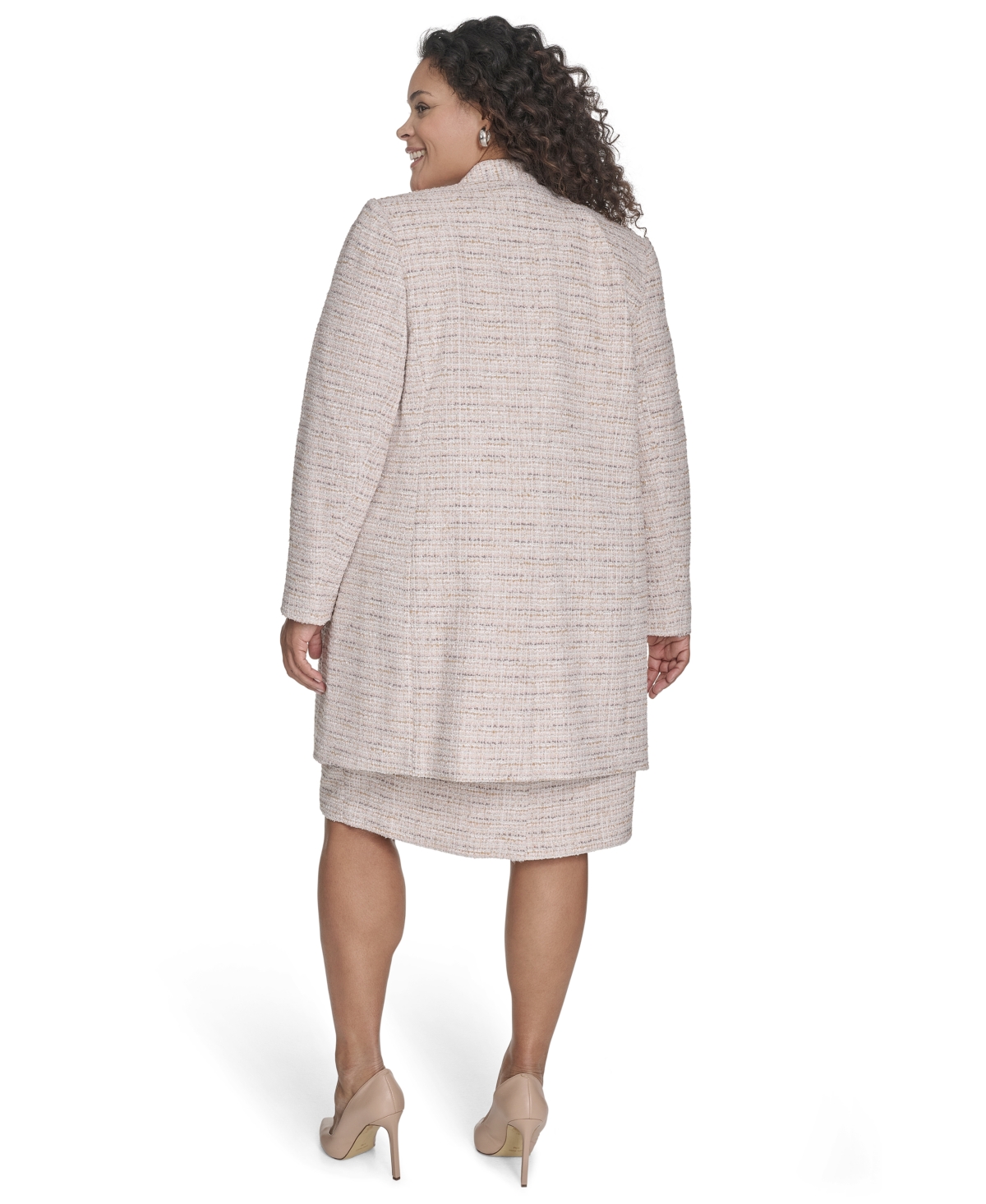 Calvin Klein Plus Size Tweed Open-front Long-sleeve Topper In Soft Taupe Multi