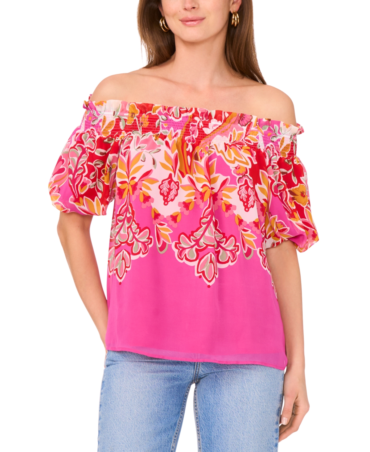 Sam & Jess Women's Printed Smocked Off-the-shoulder Top