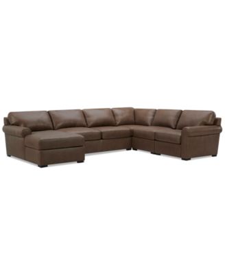 Radley Roll Arm 139" 5-Pc. Leather Square Corner Chaise Sectional, Exclusively at Macy's