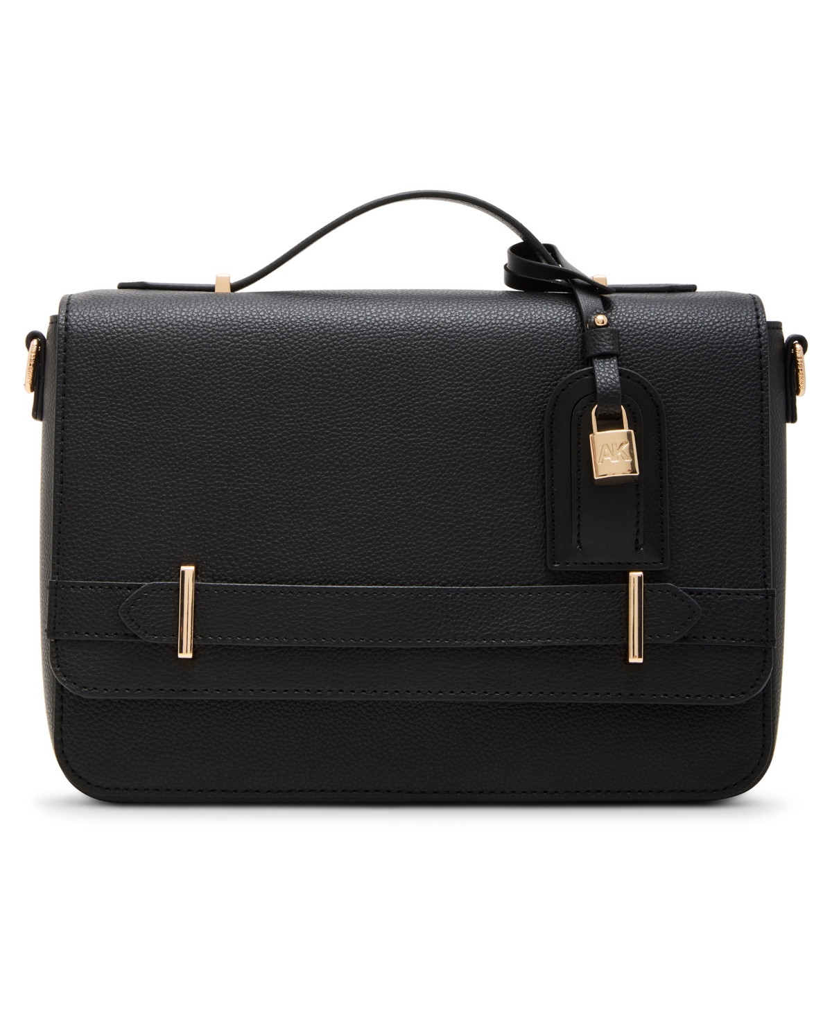 Shop Anne Klein Belted Flap Small Satchel Bag In Black