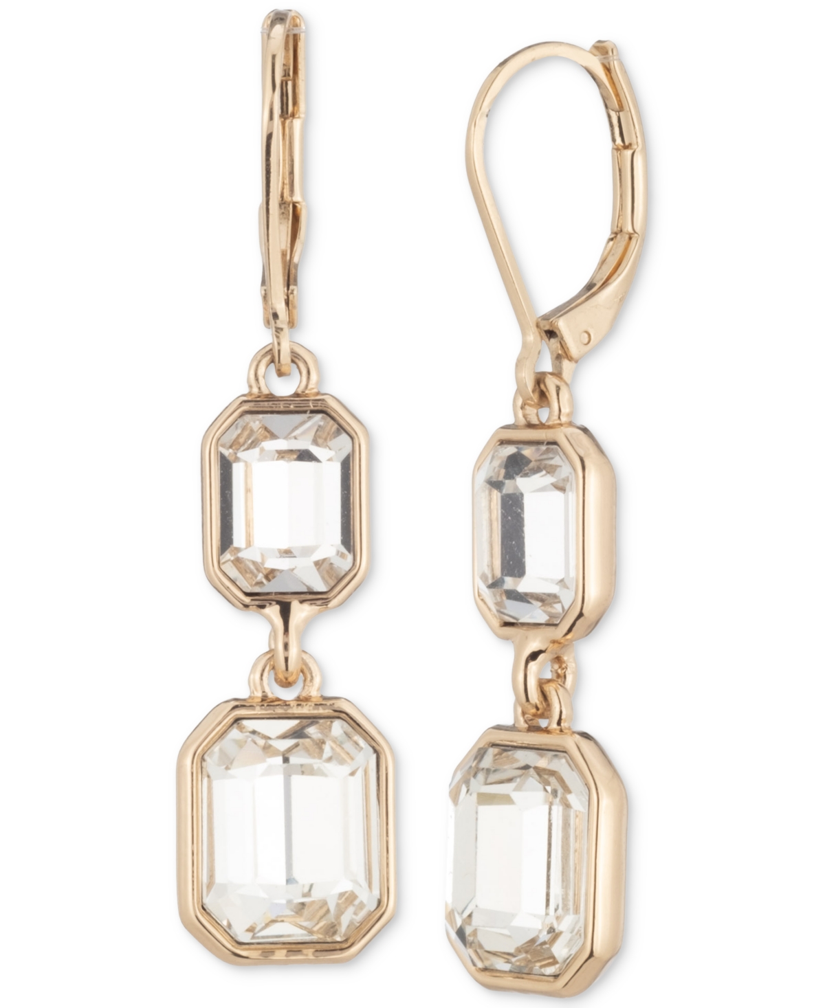 Ralph Lauren Gold-tone Crystal Double Drop Earrings In Crystal White