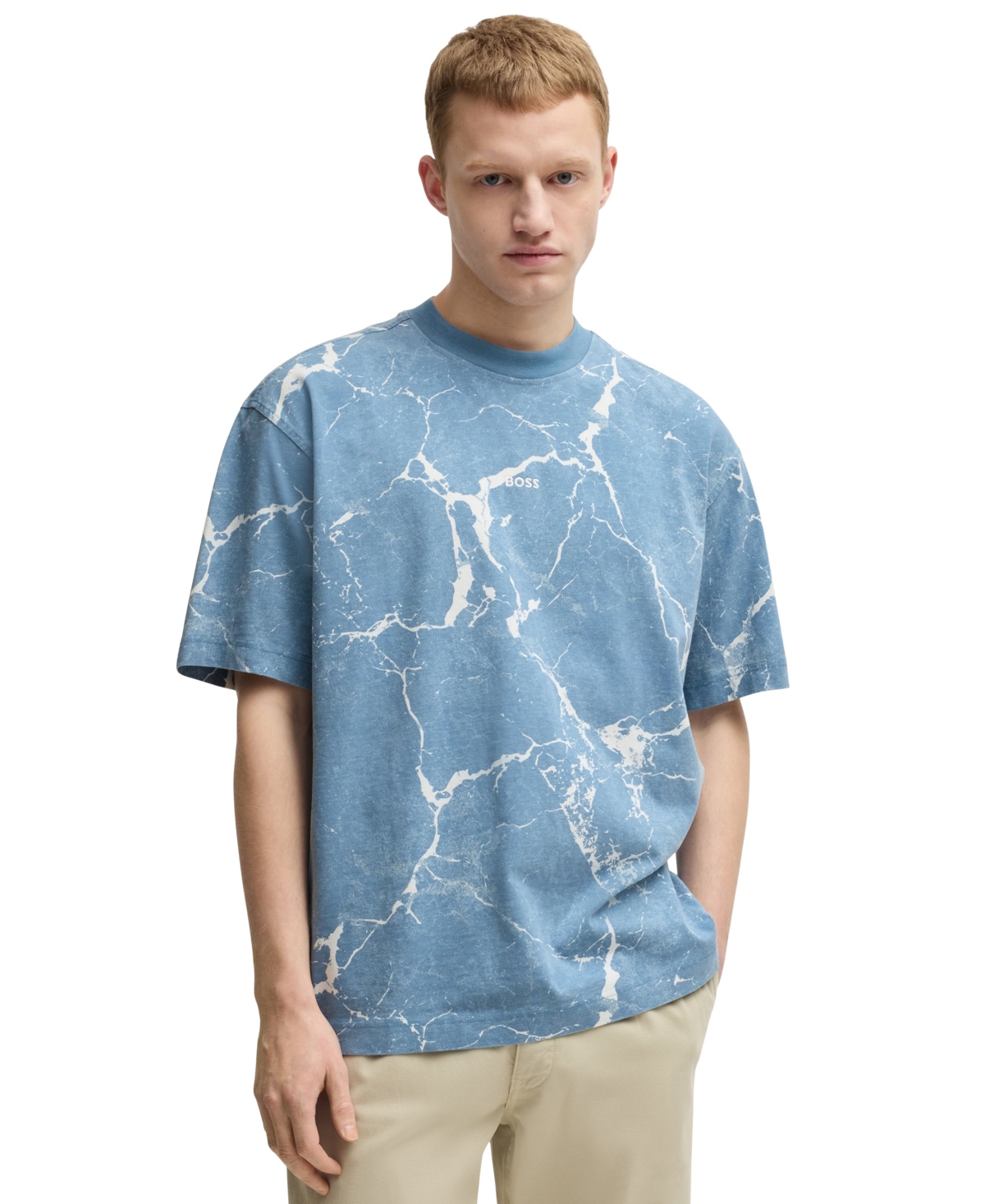 Shop Hugo Boss Boss By  Men's Cotton-jersey Relaxed-fit T-shirt In Open Blue