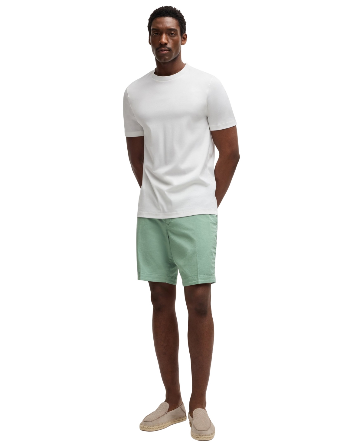 Shop Hugo Boss Boss By  Men's Cotton-twill Slim-fit Shorts In Open Green