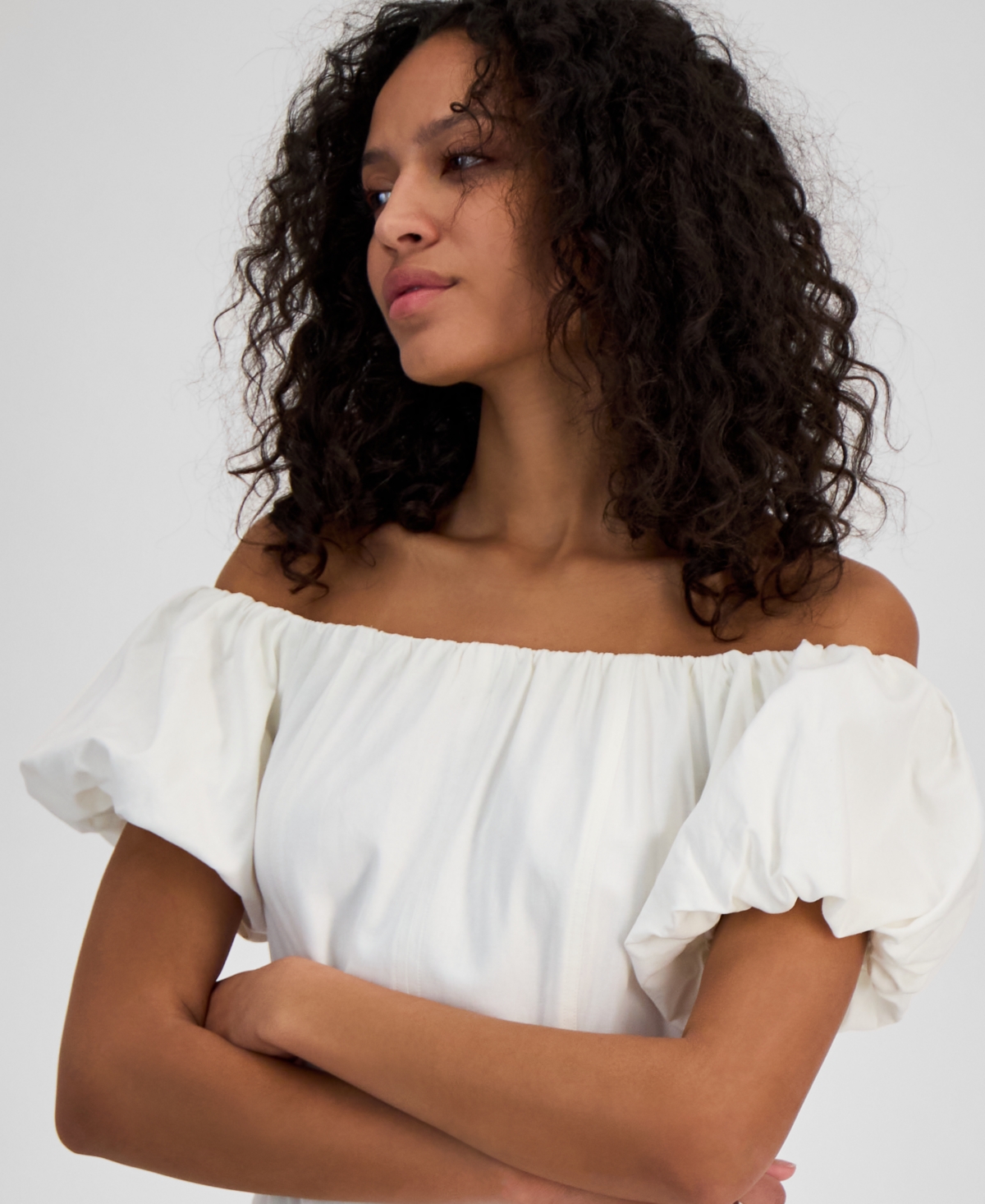 Shop Sam Edelman Women's Off-the-shoulder Puff-sleeve A-line Dress