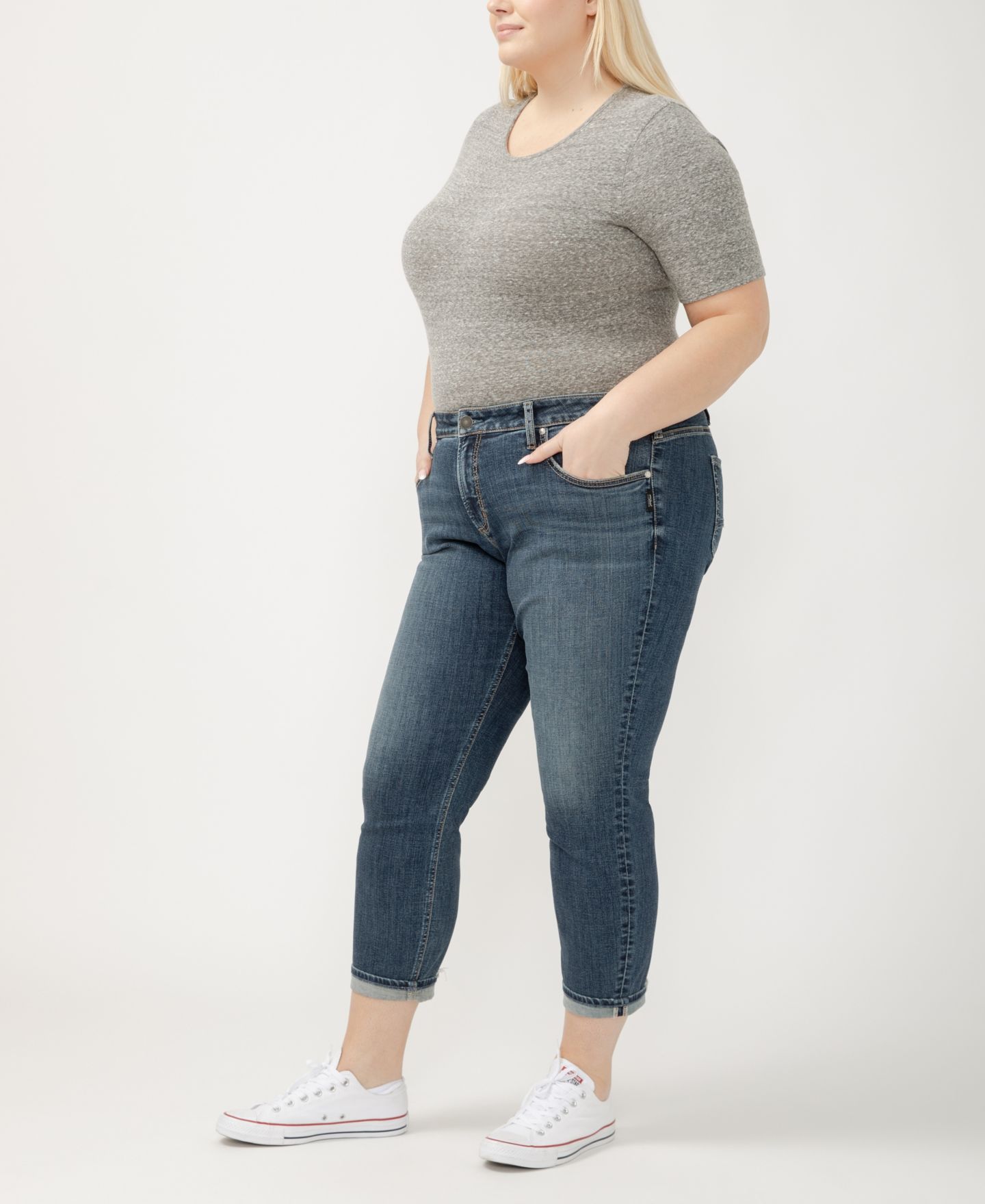 Женские джинсы Silver Jeans Co. Plus Size Boyfriend Mid Rise Slim Leg, цвет: Treble — фото 7