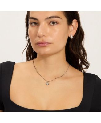 Freshwater Pearl Rosary with Heart Pendant Necklace black rhodium .925 sterling silver