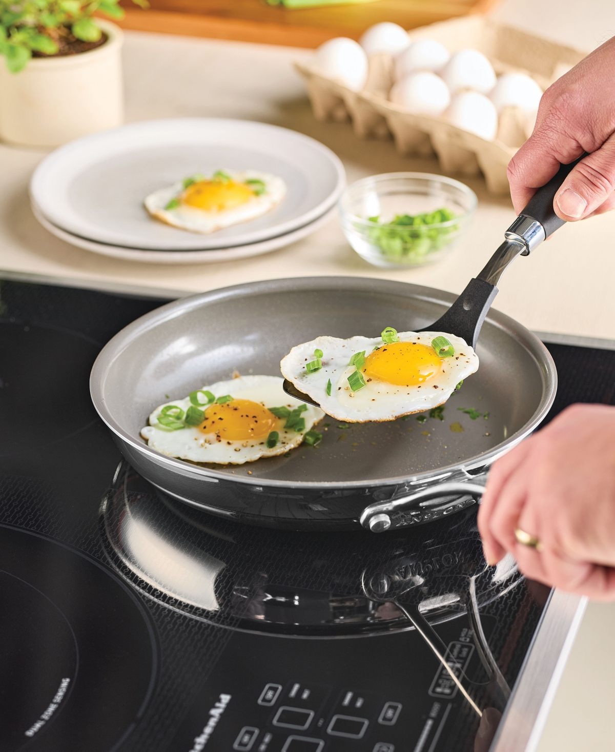 Anolon Everlast Stainless Steel Ceramic Nonstick 3 Piece Frying Pan Set In Stainless Steel