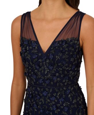 Women's V-Neck Beaded Sleeveless Gown