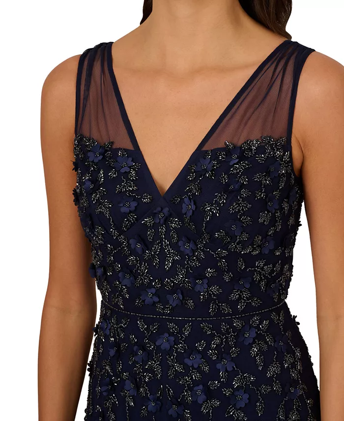 Women's V-Neck Beaded Sleeveless Gown - thumbnail 3