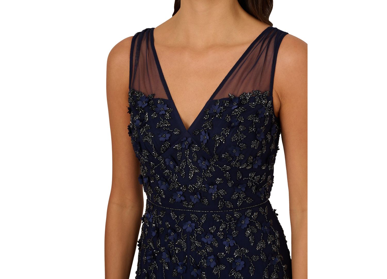 Women's V-Neck Beaded Sleeveless Gown
