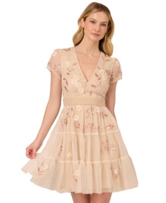 Adrianna Papell Women's V-Neck Beaded Mesh Dress