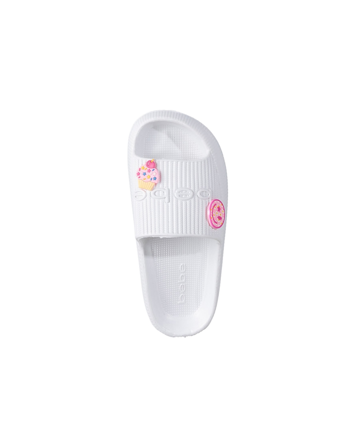 Bebe Little And Big Girls Fun And Stylish Platform With  Logo And Charms Slides In White