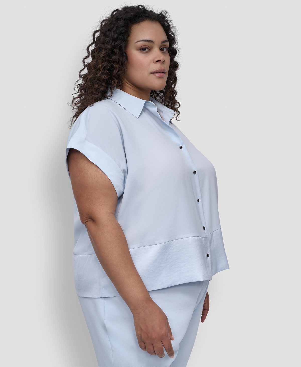 Shop Dkny Plus Size Reverse Satin Button-front Shirt