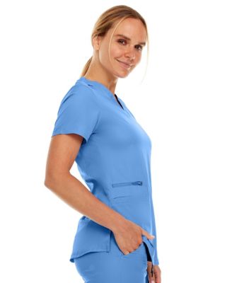 Plus Size Ruth 3-Pocket Multi Stitch V-Neck Scrub Top, Pewter, 3X Large