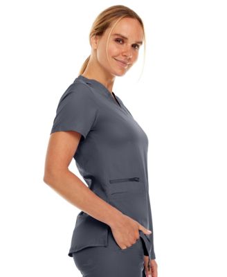 Plus Size Ruth 3-Pocket Multi Stitch V-Neck Scrub Top, Pewter, 3X Large