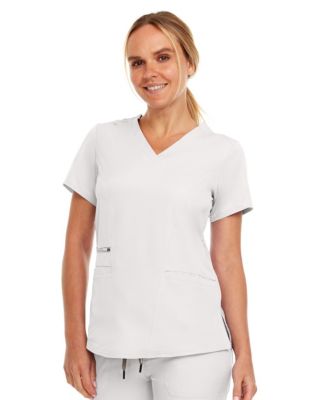 Plus Size Ruth 3-Pocket Multi Stitch V-Neck Scrub Top, Pewter, 3X Large