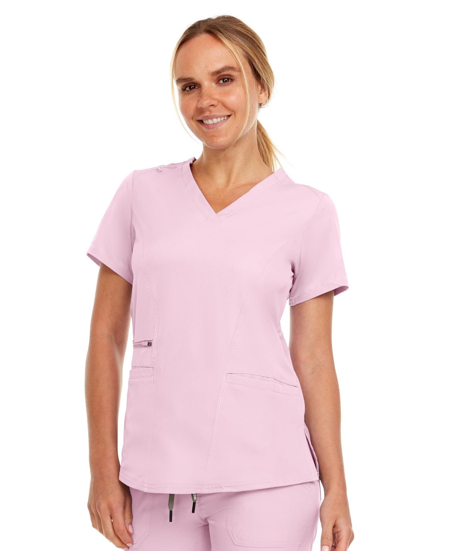 Женский топ Medichic Plus Size Ruth 3-Pocket Multi Stitch V-Neck Scrub, Pewter, 3X Large, цвет: Пудровый — фото 1