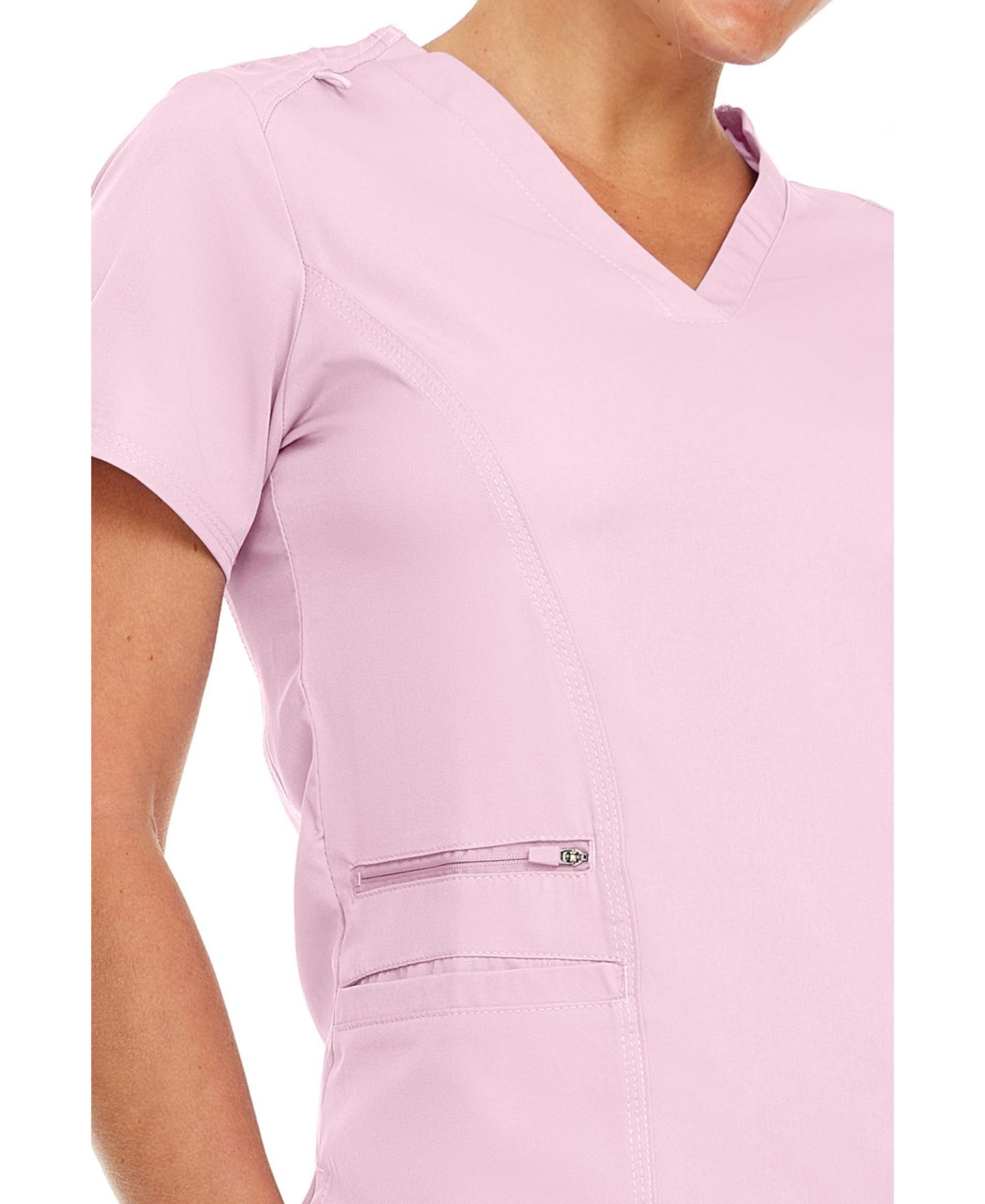 Женский топ Medichic Plus Size Ruth 3-Pocket Multi Stitch V-Neck Scrub, Pewter, 3X Large, цвет: Пудровый — фото 3