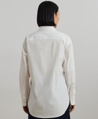 (取寄) ローレン ラルフローレン レディース ロング スリーブ ボタン フロント シャツ Lauren Ralph Lauren women Long Sleeve Button Front Shirt Blue/White Lauren Ralph Lauren Plus Size Easy Care Point Collar Long